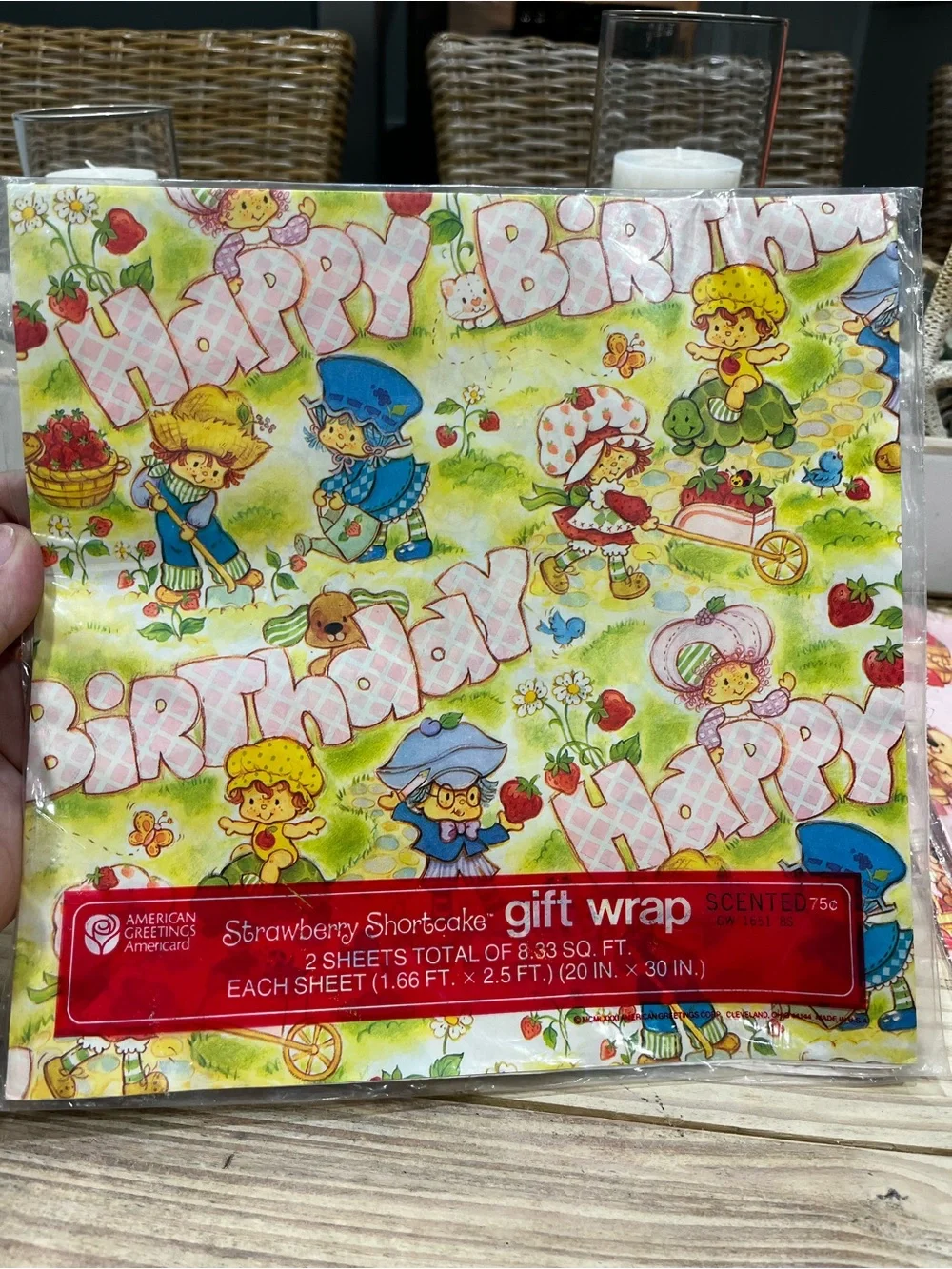 American Greetings Strawberry Shortcake Gift Wrap - Yellow, Pink, Red, Green